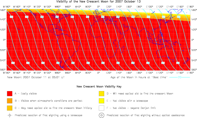 Global lunar visibility map for 2007 October 13